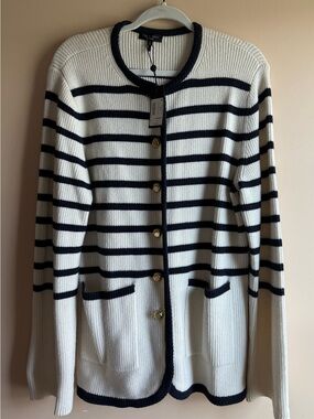 rag & bone Cream and Navy Striped Cotton-Blend Cardigan